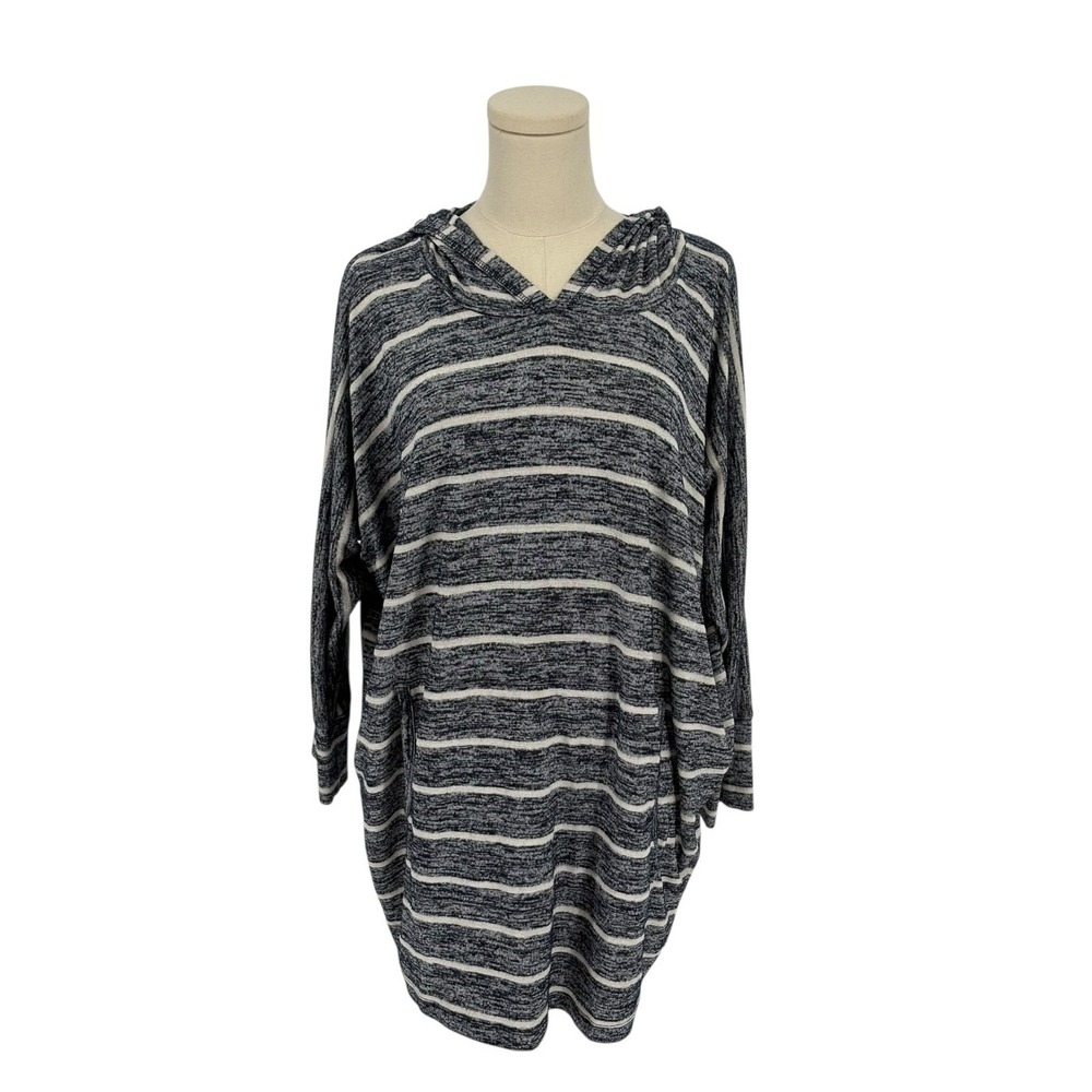 Market & Spruce Blue Hoodie Sweater w/ Batwing 3/4 Sleeves & White Stripes (XL)